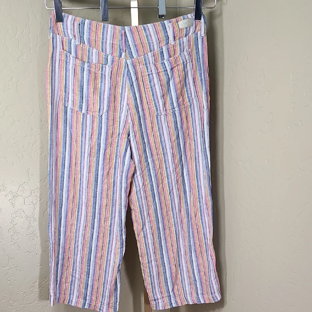 Seven7 Multicolor Striped Wide Leg Palazzo Cropped Linen Blend Pants Size 10 - Picture 7 of 13
